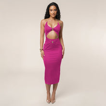 Load image into Gallery viewer, Summer Halter Cut out Dress Sexy Slim Solid Color Deep V Plunge Dress