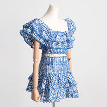 Load image into Gallery viewer, Summer French Wooden Ear Short Top High Waist Cake Layer Skirt Sexy Two Piece Suit Suit