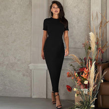 Load image into Gallery viewer, Women Clothing Winter round Neck Slim Back Lace up Long Sleeve Dress