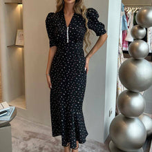 Load image into Gallery viewer, Women Clothing Digital Printing Summer French Short Sleeve Dress V neck Pleated High Waist Floral Maxi Dress
