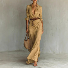 Load image into Gallery viewer, Women Clothing Autumn Elegant Graceful Sexy Solid Color Irregular Asymmetric Pleated Dress with Belt