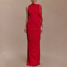 Load image into Gallery viewer, Fashionable Pleated Mesh Shawl Dress Sexy Sheath round Neck Slim Dress