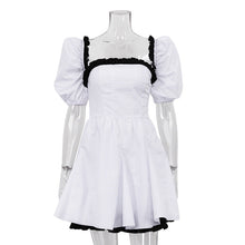 Load image into Gallery viewer, Black White Contrast Color Square Collar Puff Sleeve Sexy Backless Dress High Sense Women Clothing