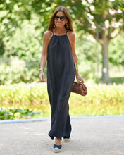 Load image into Gallery viewer, Women Halter Slit Cotton Linen Casual Holiday Dress Spring Summer