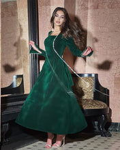 Load image into Gallery viewer, Autumn Winter Party Dress French Ladies Dress Korean Velvet Bell Sleeve Square Collar A line Dress Women
