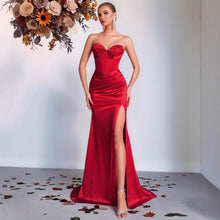 Load image into Gallery viewer, Tube Top Fishtail Evening Dress Cocktail Annual Meeting Host Bride Toast Dress Split Long Slim Dress