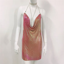 Load image into Gallery viewer, Metallic Coated Fabric Women Clothing Metal Sequ Dress Sexy Sweet Spicy Dress Rhinestone Cami Dress Women