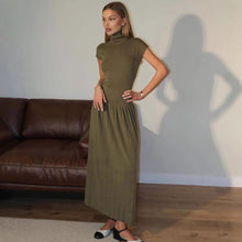 Load image into Gallery viewer, Knitted Dress Casual Waist Tight High Neck Ribbing Pleated Slim Knitted Dress Women