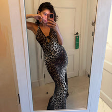 Load image into Gallery viewer, Sexy Party Formal Dress Leopard Print Backless Halter Tied V neck Dress