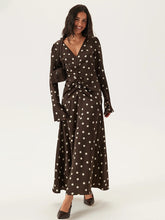 Load image into Gallery viewer, Polka Dot Long Sleeve Dress Summer Women Pleating V neck Flared Sleeves Waist Dress