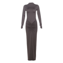 Load image into Gallery viewer, Autumn Winter Sexy Slimming Beam Waist Solid Color Maxi Dress Pleated Dress Women