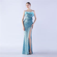 Load image into Gallery viewer, Ostrich Hair Craft Floral Wedding Annual Meeting High End Evening Dress