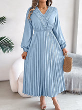 Load image into Gallery viewer, Spring Summer Elegant V neck Lace Cinched Pleated Maxi Dress Women Clothing