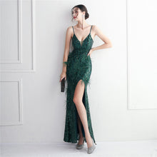 Load image into Gallery viewer, Floral Craft Beading Craft Imported Wool Dress Long Cocktail Slim Fit Evening Dress Elegant