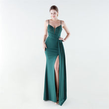 Load image into Gallery viewer, Deep V Plunge Waist Tight High Slit Sequin Embroidered Strap Slim Fit Elegant Evening Dress