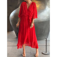 Load image into Gallery viewer, Women Clothing Solid Color Tied Maxi Dress Batwing Sleeve Irregular Asymmetric Dress