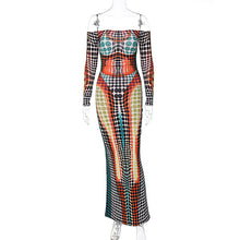 Load image into Gallery viewer, Spring Women Clothing Featured Faux off Neck Stitching Long Sleeve Slim Expansion Dress
