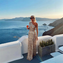 Load image into Gallery viewer, Summer One Shoulder Split Sequined off Shoulder Elegant Dress