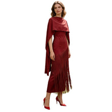 Load image into Gallery viewer, Spring Elegant Retro Faux Two Piece Long Skirt Shawl Design Tassel Dress Swing Dress Women