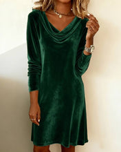 Load image into Gallery viewer, Pleuche Dress Women Autumn Winter Elegant Swing Collar Slim Fit Elegant Velvet Midi Dress