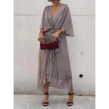 Load image into Gallery viewer, Women Clothing Solid Color Tied Maxi Dress Batwing Sleeve Irregular Asymmetric Dress