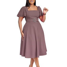 Load image into Gallery viewer, Women Clothing Flared Sleeves Square Collar High Waist Solid Color Elegant Dress
