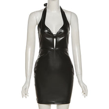 Load image into Gallery viewer, Summer Women Clothing Halter Sexy Hollow-out Backless Low-Cut Slim Fit Faux Leather Dress for Women