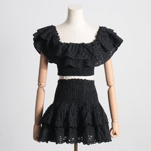 Load image into Gallery viewer, Summer French Wooden Ear Short Top High Waist Cake Layer Skirt Sexy Two Piece Suit Suit
