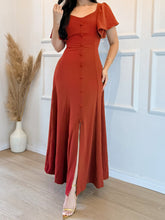 Load image into Gallery viewer, Women Ruffle Sleeve Waist Trimming Casual Elegant Button Split Dress