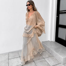 Load image into Gallery viewer, Khaki Autumn Winter Batwing Sleeve Dress Sun Protective Blouse Maxi Dress for Women