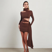 Load image into Gallery viewer, Women Clothing Autumn Strap off the Shoulder Hollow Out Cutout Irregular Asymmetric Dress