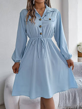 Load image into Gallery viewer, Real Shot Autumn Winter Casual Button Lace up Waist Controlled Long Sleeves Shirt Dress Women Clothing