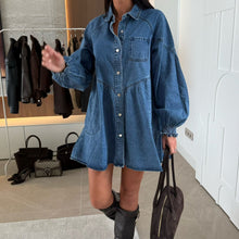 Load image into Gallery viewer, Women Clothing Casual Shirt Button Long Sleeve Denim Dress