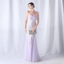 Load image into Gallery viewer, Ostrich Feather Positioning Floral Cutting Wedding Annual Meeting Tube Top Sequin Gauze Evening Dress