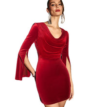 Load image into Gallery viewer, Women Velvet Wine Red Dress Autumn Winter High Grade Slim Dress