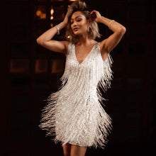 Load image into Gallery viewer, New Women Clothing Sexy Deep V Plunge Plunge Sleeveless Pencil Tassel Midi Dress