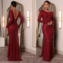 Load image into Gallery viewer, Spring Women Clothing Sexy Backless Long Sleeves Slim Fit Slit Cocktail Formal Maxi Dress