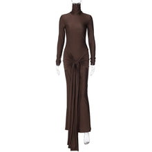 Load image into Gallery viewer, French Solid Color Autumn Winter Turtleneck Long Sleeve Stitching Lace up Long Slim Fit Dress Women