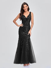 Load image into Gallery viewer, Evening Dress V neck Tulle Embroidered Sequ Sexy Mermaid Prom Dress Women Formal Dress