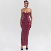 Load image into Gallery viewer, Leather Tube Top Dress Sexy Lace up Slit Sheath Maxi Dress Evening Dress