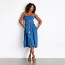 Load image into Gallery viewer, Summer Retro V neck Cardigan Denim Strap Dress Women Dress