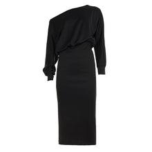 Load image into Gallery viewer, Autumn Winter Women Clothing Cross Shoulder Bag Hip Long Sleeve Dress Party Comfortable Keep Warm Solid Color Gentle Maxi Dress