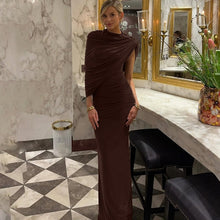 Load image into Gallery viewer, Women Clothing Summer Oblique Shoulder Design Skinny Sheath Pleated Irregular Asymmetric Dress
