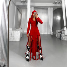 Load image into Gallery viewer, Summer Popular Trend Ruffled Stitching Long Sleeve Hooded Irregular Asymmetric Dress