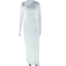 Load image into Gallery viewer, Women Clothing Solid Color Dress Sexy Off Shoulder Long Sleeve Mesh Stitching Dress