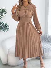 Load image into Gallery viewer, Women Clothing Spring Summer Elegant Wooden Ear Long Sleeved Waist Pleated Dress