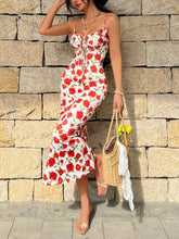 Load image into Gallery viewer, Retro French Romantic Seaside Vacation Lace up Waist Floral Wrapped Chest Slim Fit Long Cami Dress