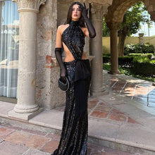 Load image into Gallery viewer, Autumn Winter Sexy Backless Hollow Out Cutout out Stitching Maxi Dress Elegant Sequ Dress