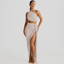 Load image into Gallery viewer, Women Clothing Spring Summer Shoulder Tube Top Backless Hollow Out Cutout Lace Pleated Dress