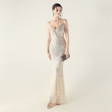 Load image into Gallery viewer, Deep V Plunge neck Wave Gradient Sequin Evening Dress Positioning Floral Cutting Craft Beaded Cocktail Battle Gown